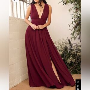 Lulus Heavenly Hues Burgundy Maxi Dress, Large